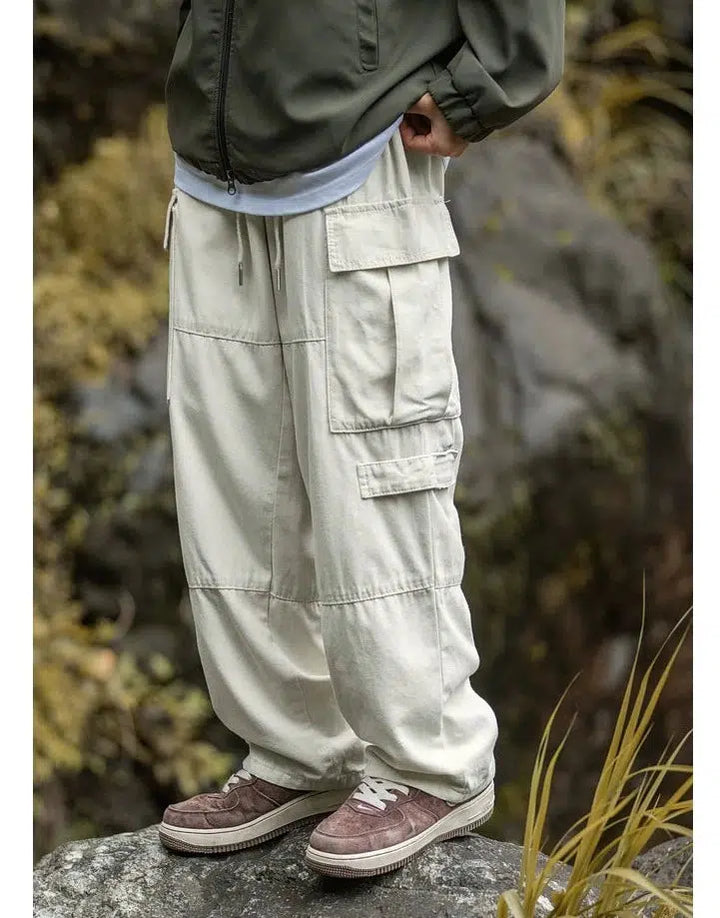 Retro Straight Wide-Leg Cargo Pants