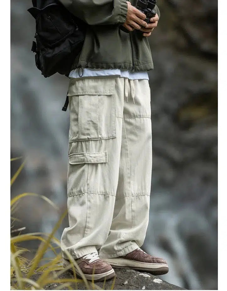 Retro Straight Wide-Leg Cargo Pants