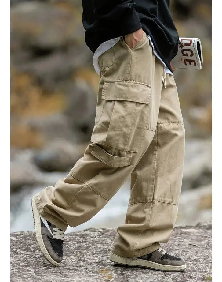 Retro Straight Wide-Leg Cargo Pants