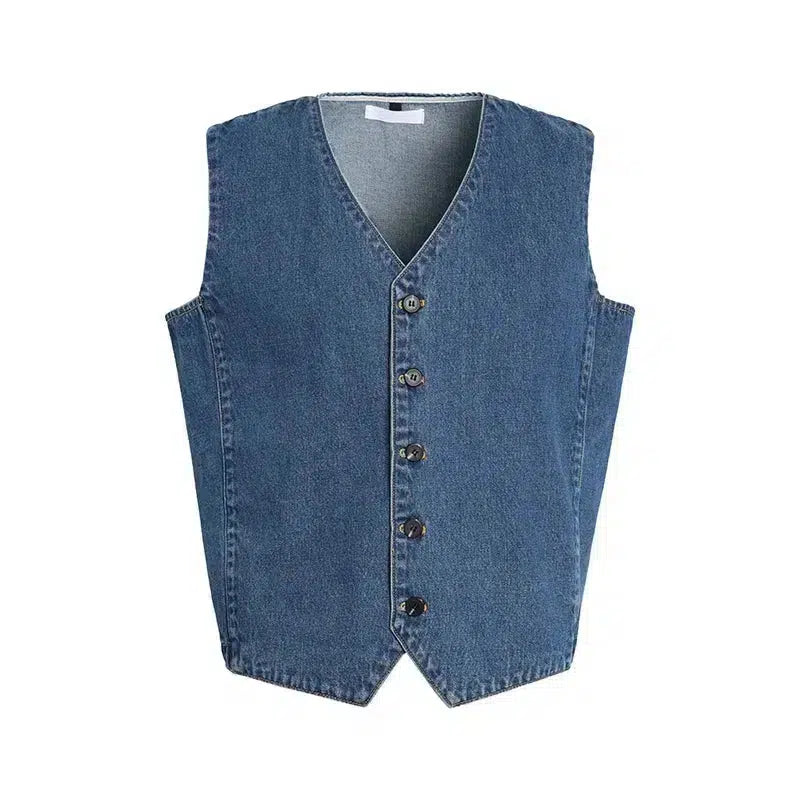 Retro V-neck Denim Vest
