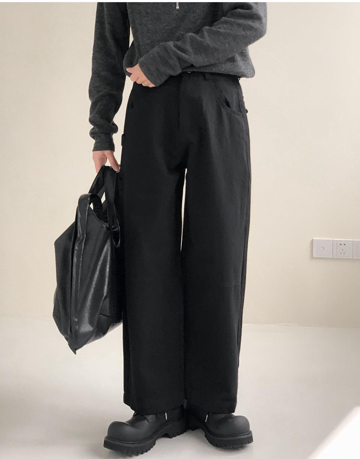 Retro Washed Cotton Wide Leg Casual Pants