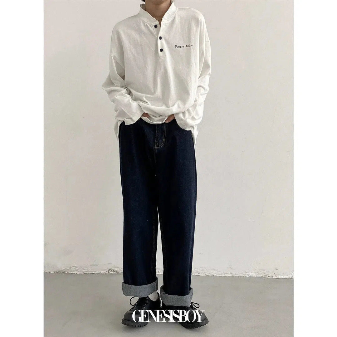 Retro Washed Wide-Leg Denim Jeans