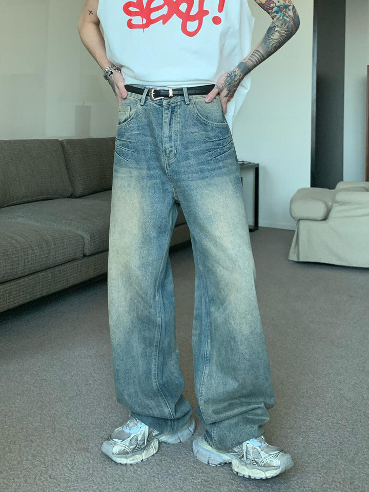 Retro Washed Wide Leg Mopping Jeans