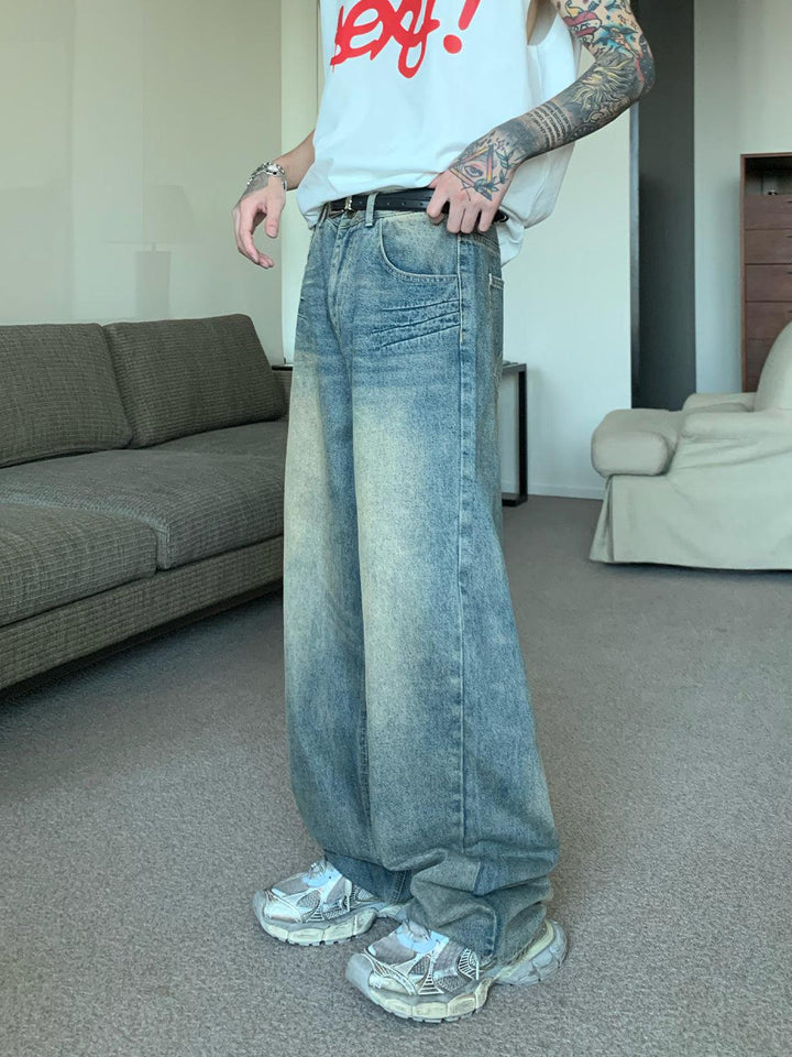 Retro Washed Wide Leg Mopping Jeans