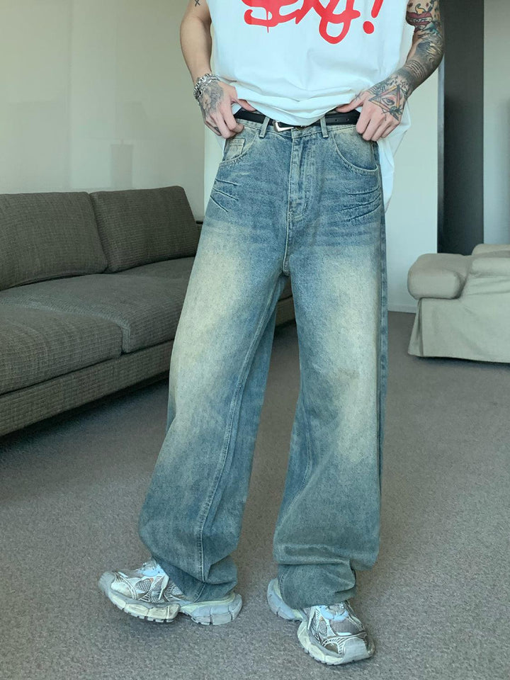 Retro Washed Wide Leg Mopping Jeans