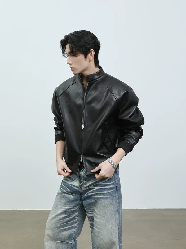 Stand Collar PU Leather Motorcycle Jacket 3