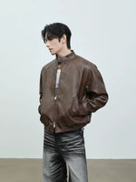 Stand Collar PU Leather Motorcycle Jacket 4