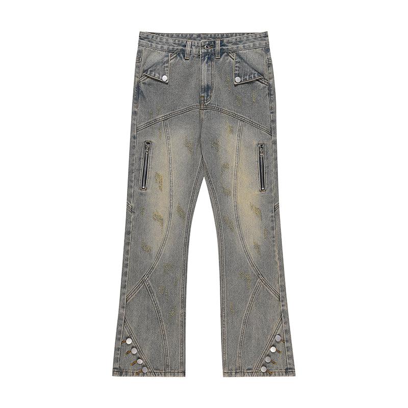 Retro Yellow Mud Stitching Jeans