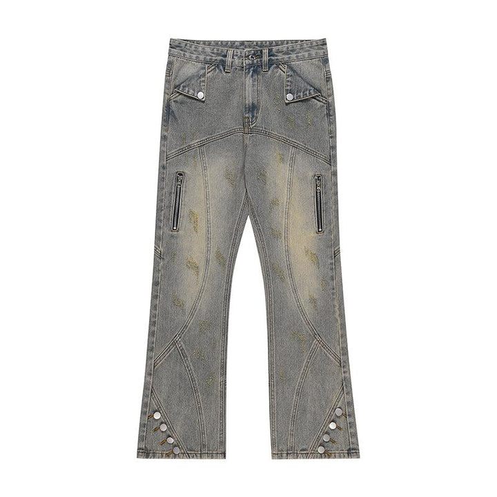 Retro Yellow Mud Stitching Jeans
