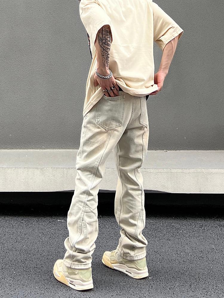 Retro Yellow Mud Straight Stitching Jeans