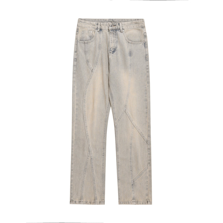 Retro Yellow Mud Straight Stitching Jeans