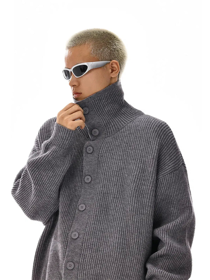 Ribbed Button-Up Knitwear Sweater