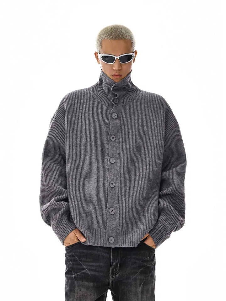 Ribbed Button-Up Knitwear Sweater