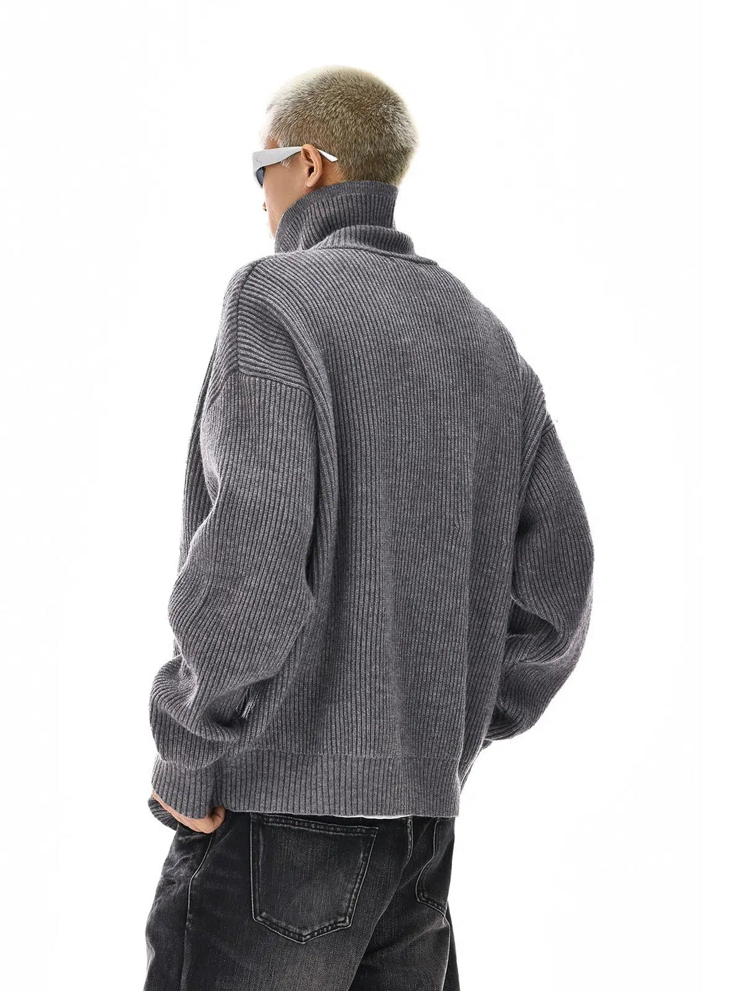 Ribbed Button-Up Knitwear Sweater