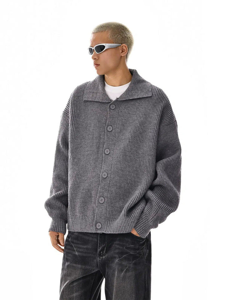 Ribbed Button-Up Knitwear Sweater
