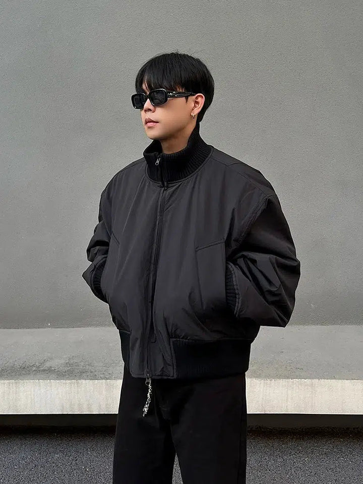 Ribbed Cuffs Puffer Zipper Jacket