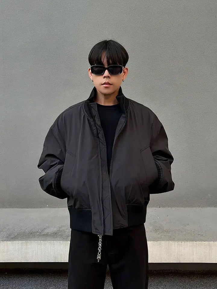 Ribbed Cuffs Puffer Zipper Jacket