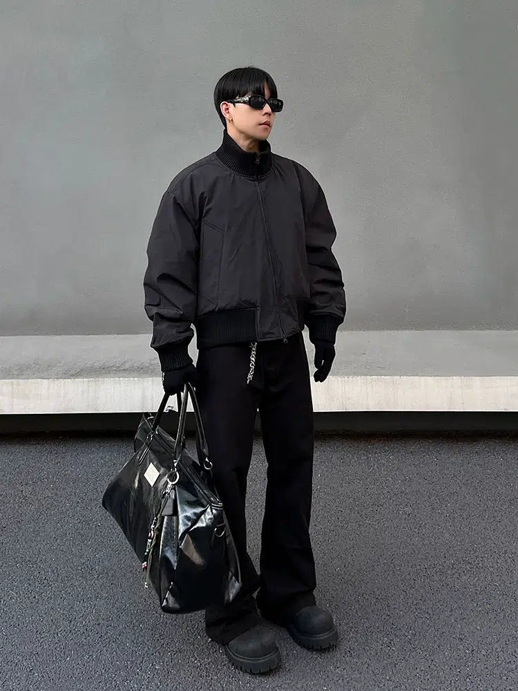 Ribbed Cuffs Puffer Zipper Jacket
