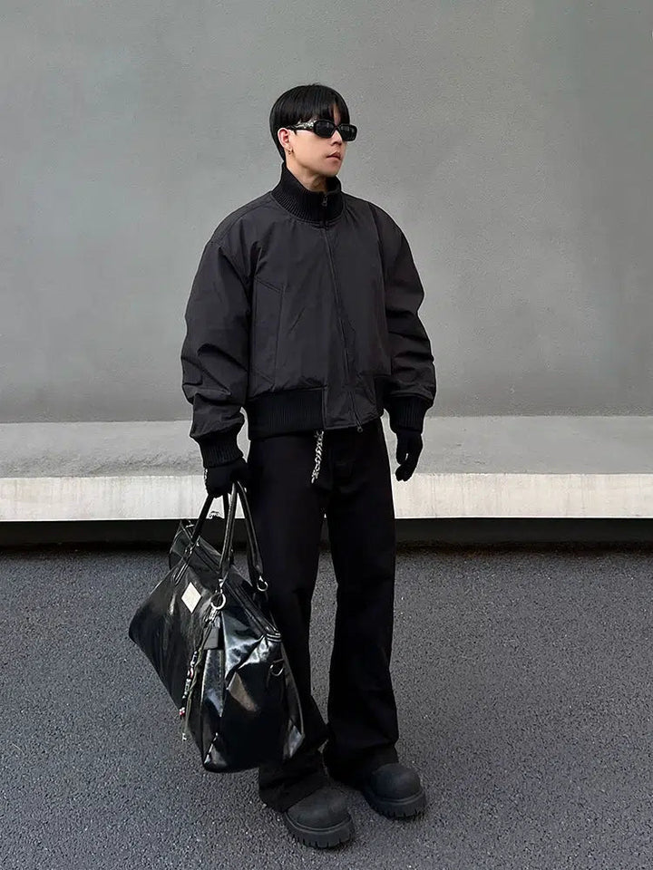 Ribbed Cuffs Puffer Zipper Jacket