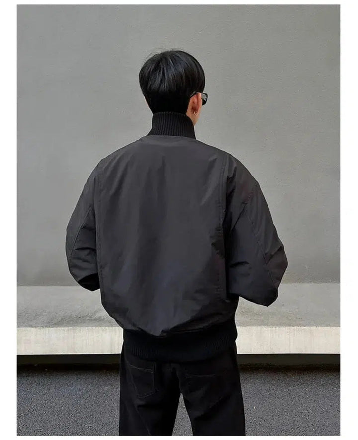 Ribbed Cuffs Puffer Zipper Jacket