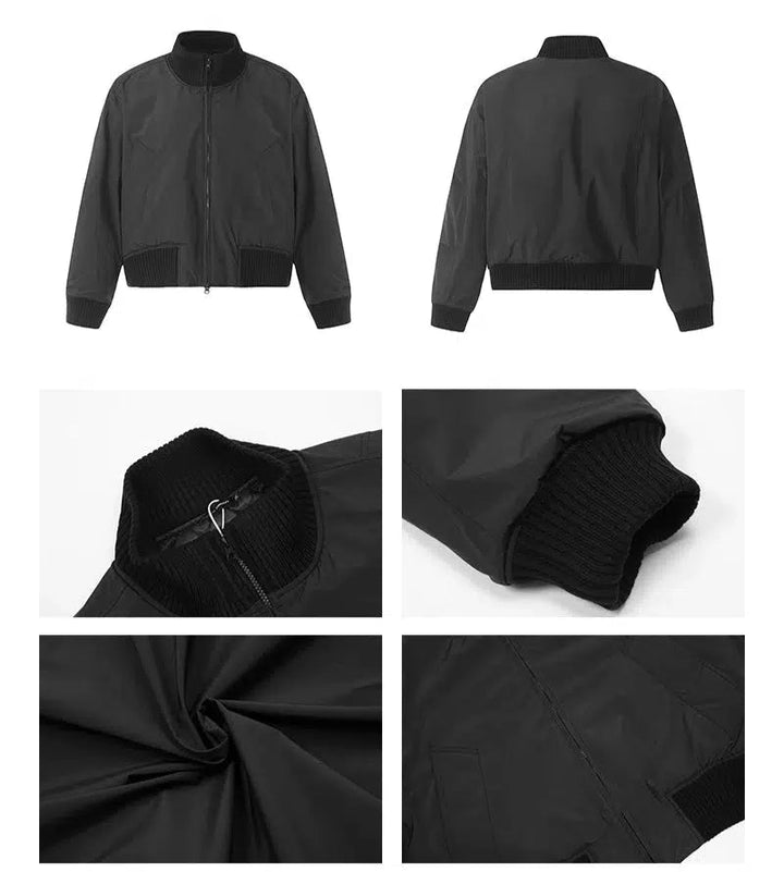 Ribbed Cuffs Puffer Zipper Jacket