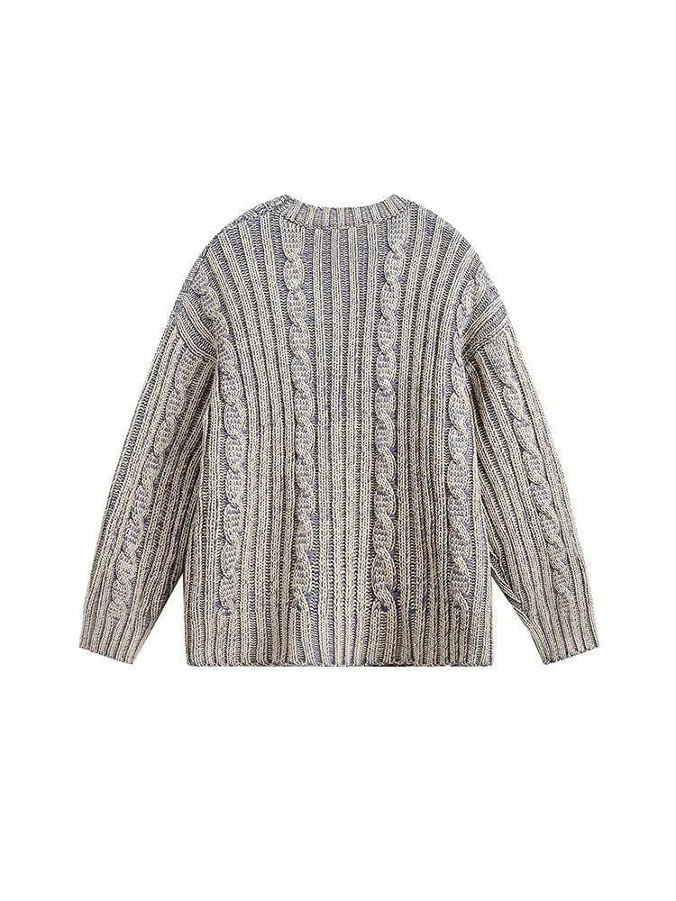 Ribbed Detail Cable Knit Sweater