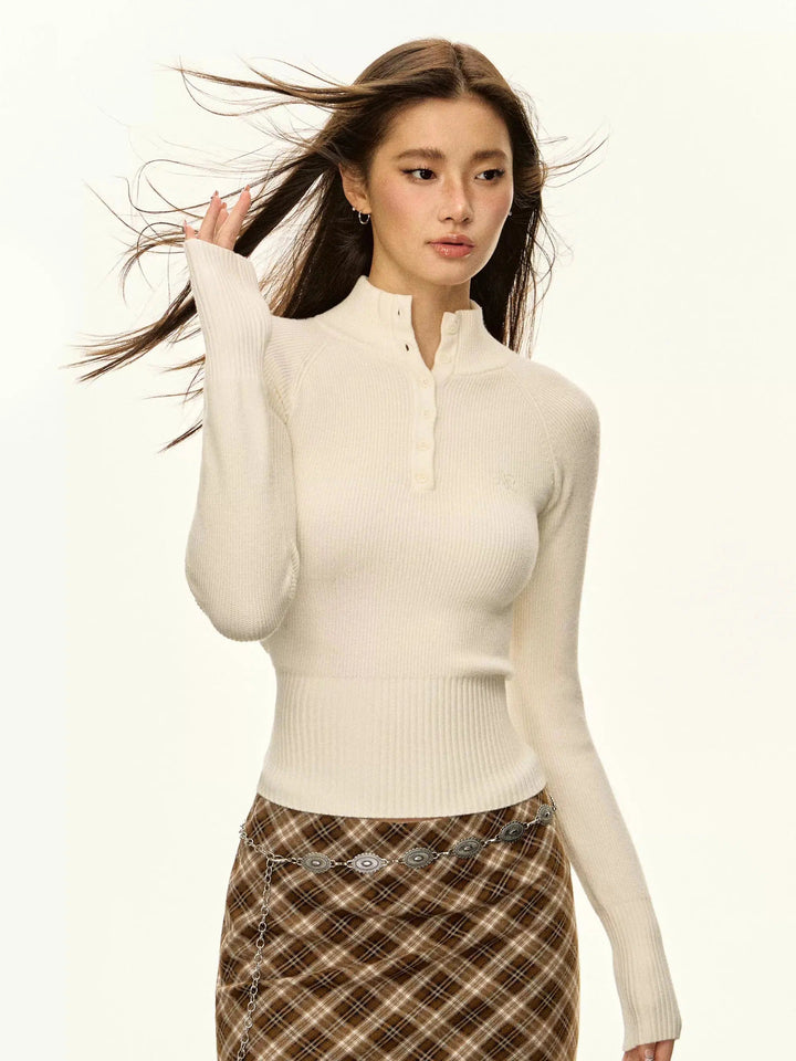 Ribbed Knit Henley Sweater