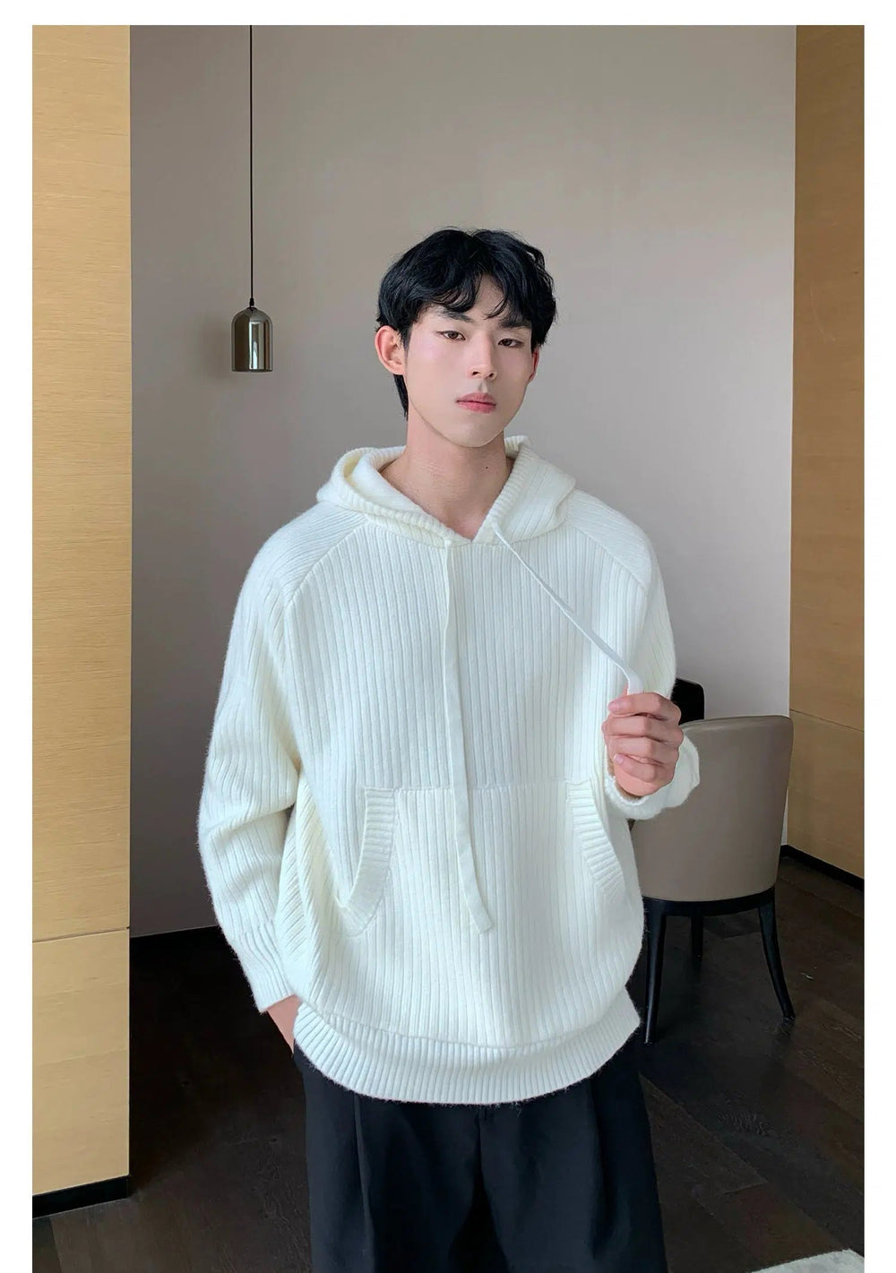 Ribbed Knit Hooded Sweater