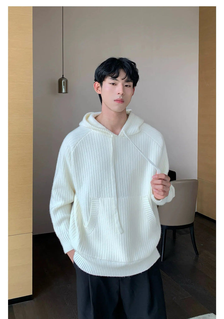 Ribbed Knit Hooded Sweater