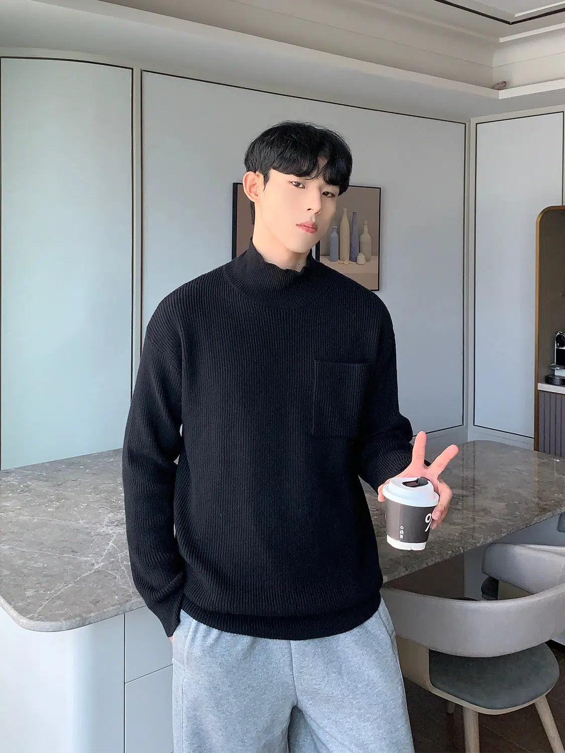 Ribbed Knit Turtleneck Sweater