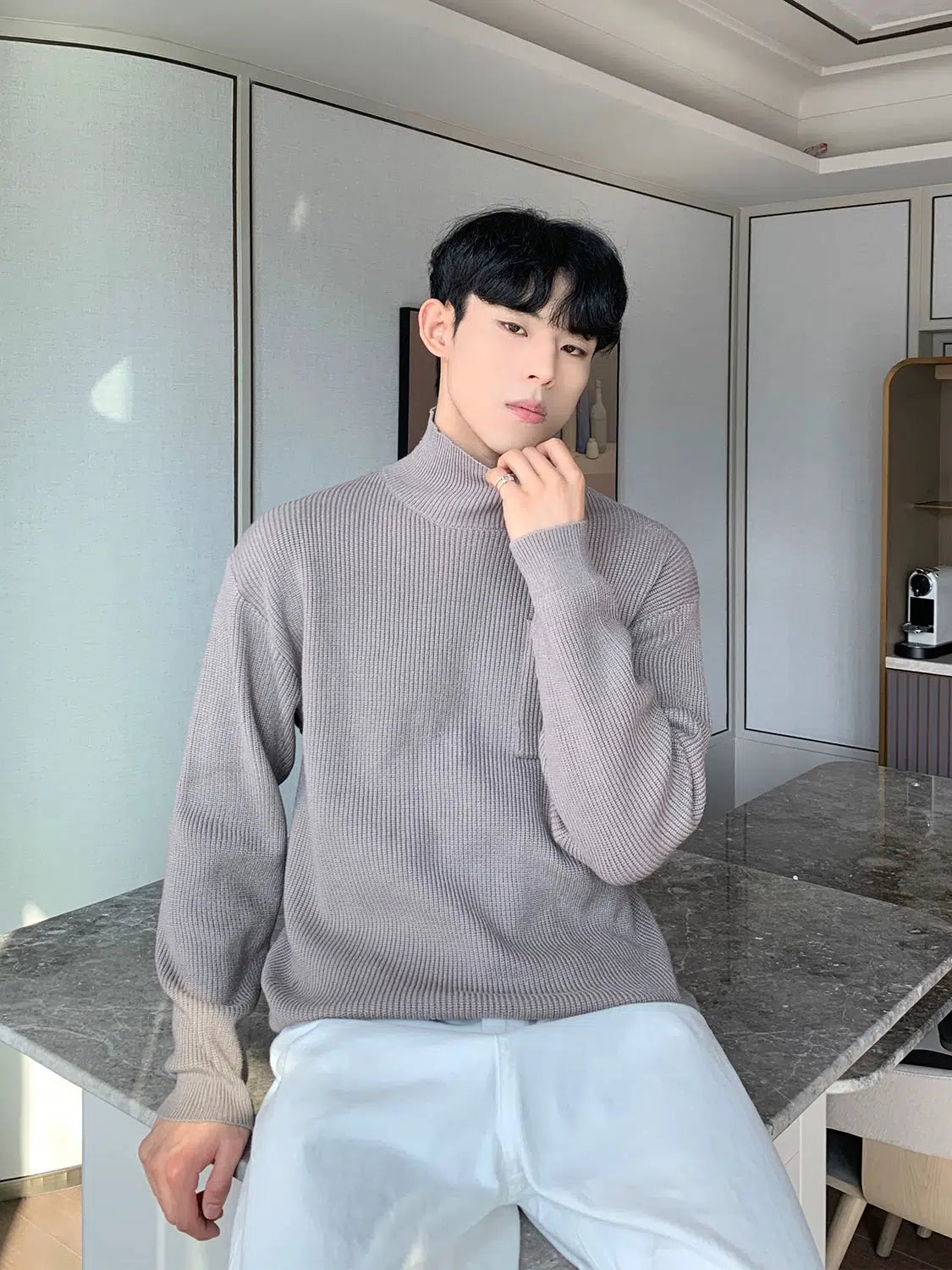 Ribbed Knit Turtleneck Sweater