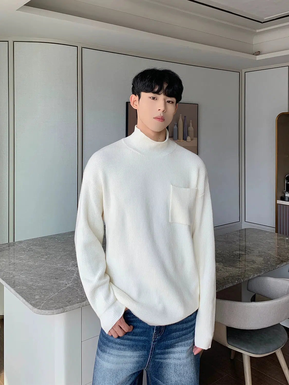 Ribbed Knit Turtleneck Sweater