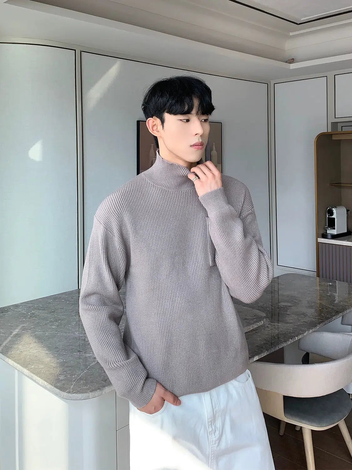 Ribbed Knit Turtleneck Sweater