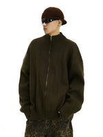 Ribbed Knit Zip-Up Sweater