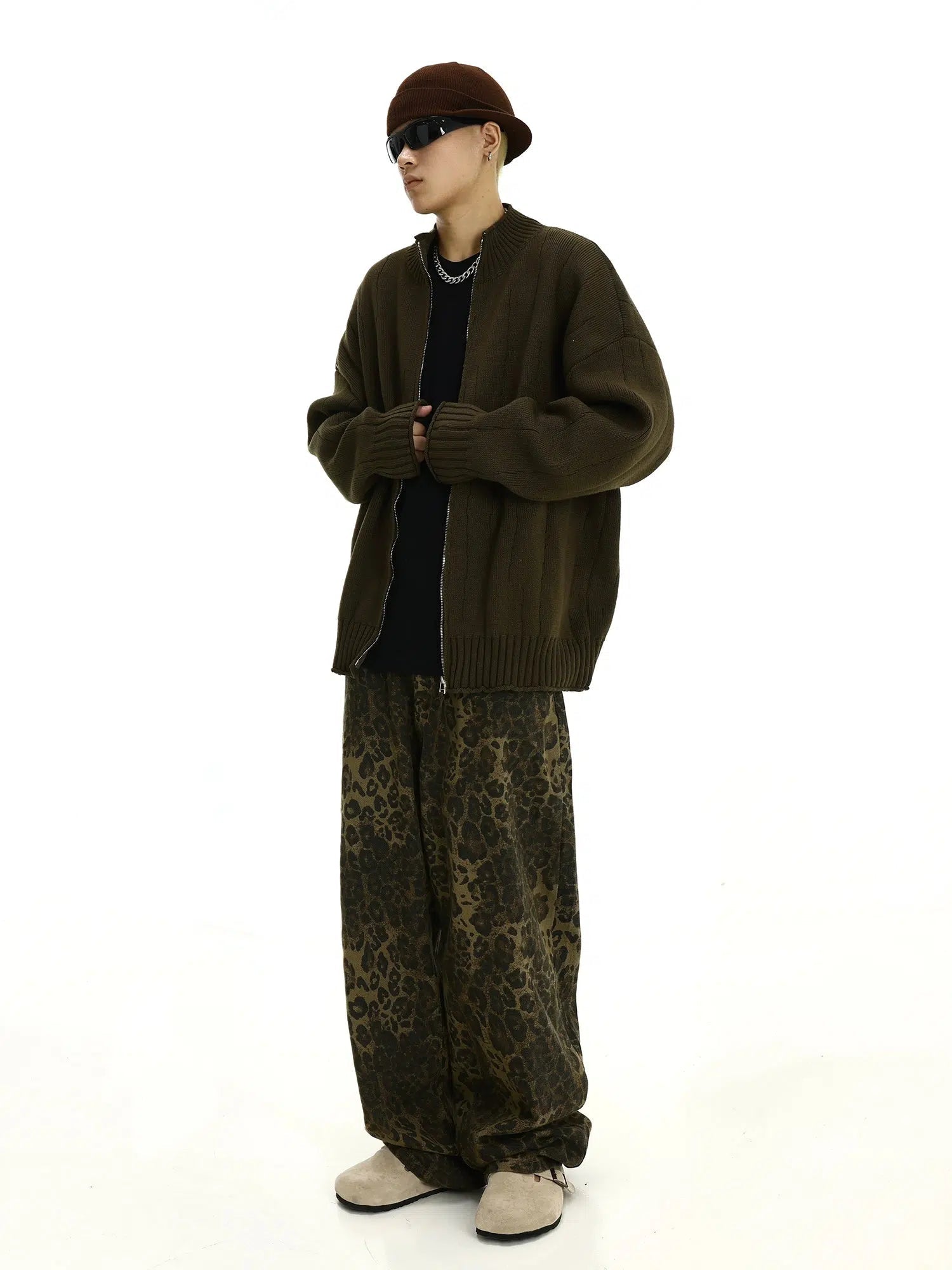 Ribbed Knit Zip-Up Sweater