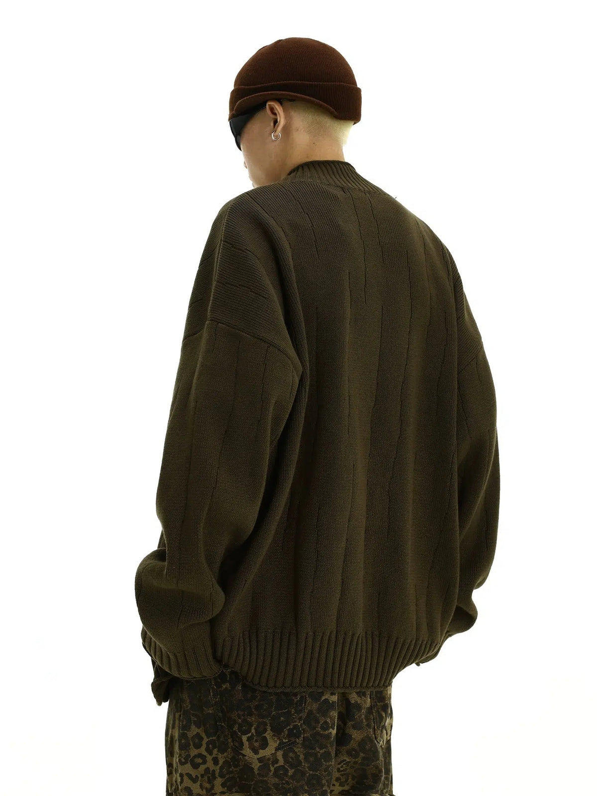 Ribbed Knit Zip-Up Sweater