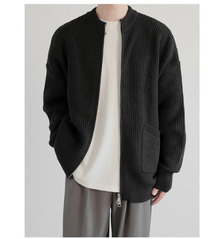 Zip-Up Ribbed Knit Jacket