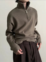 Ribbed Zip-Up Knit Sweater