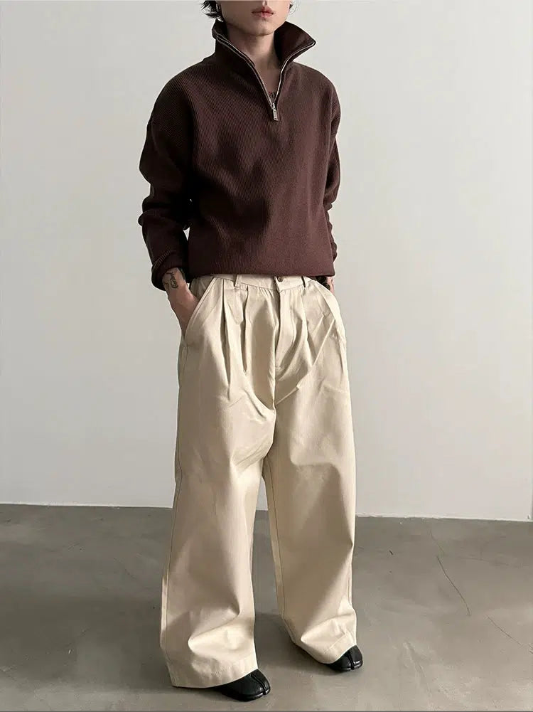 Ribbed Zip-Up Knit Sweater