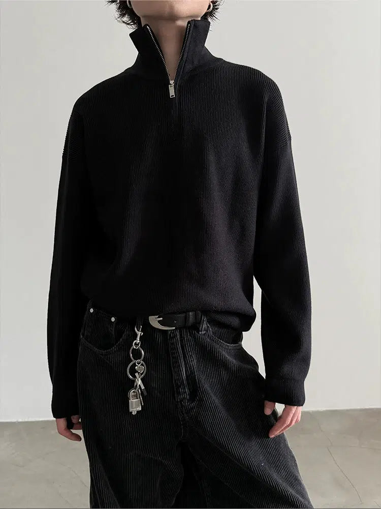 Ribbed Zip-Up Knit Sweater