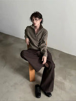 Ribbed Zip-Up Knit Sweater