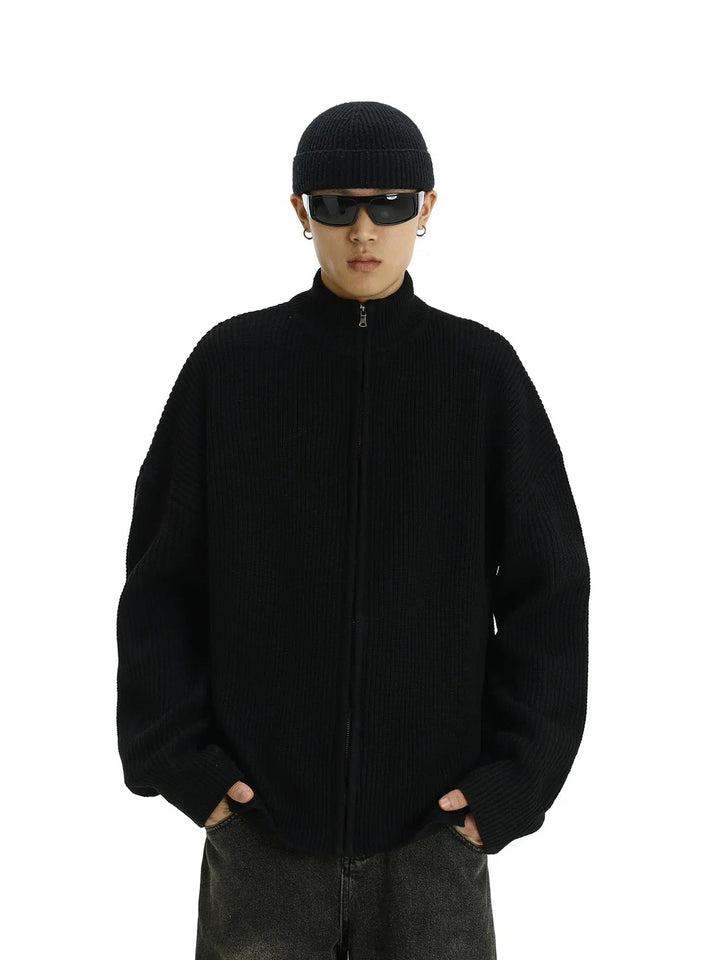 Ribbed Zip-Up Knitwear Sweater