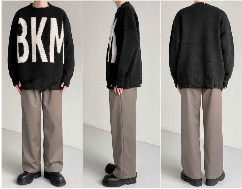 Ripped Letter Pullover Sweater