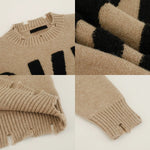 Ripped Letter Pullover Sweater