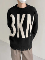 Ripped Letter Pullover Sweater