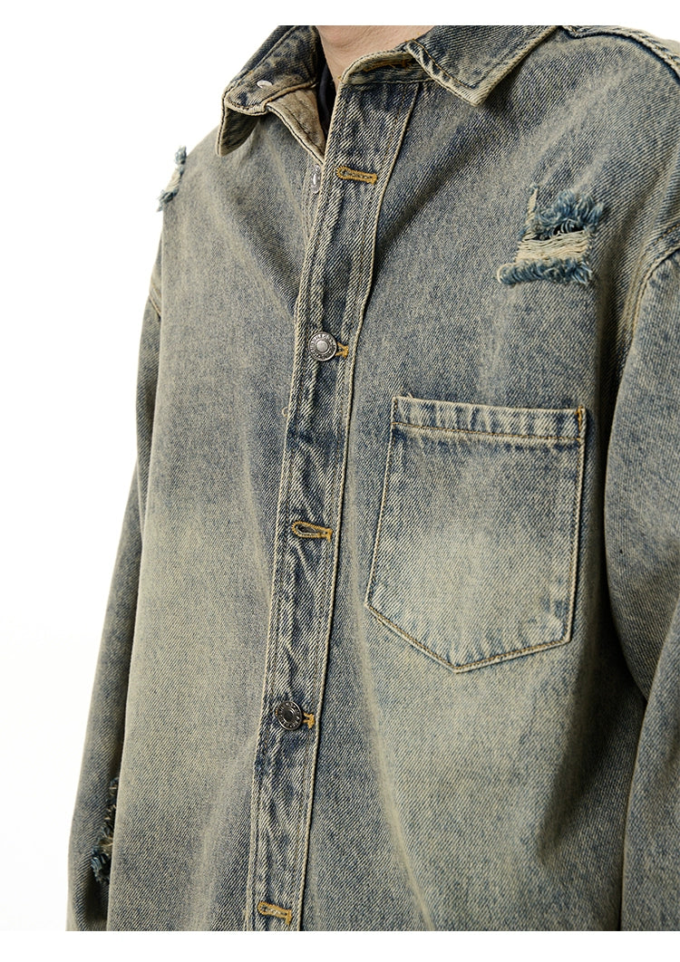 Ripped Long-sleeved Denim Jackets