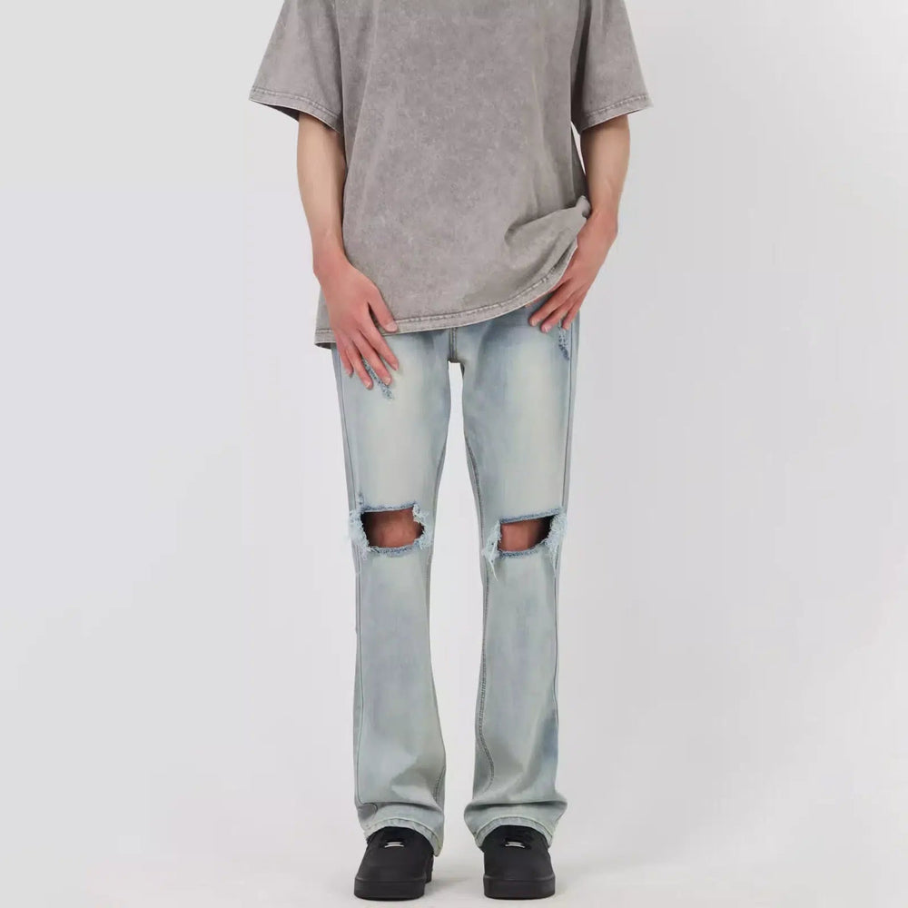 Ripped Straight-Leg Jeans
