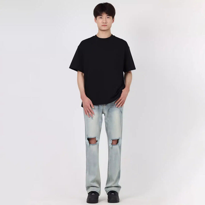 Ripped Straight-Leg Jeans