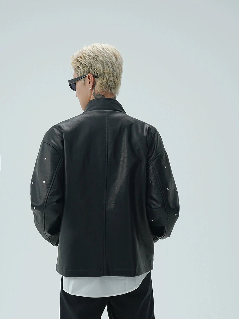 Rivet Studded Leather Biker Jacket – The Korean Fashion