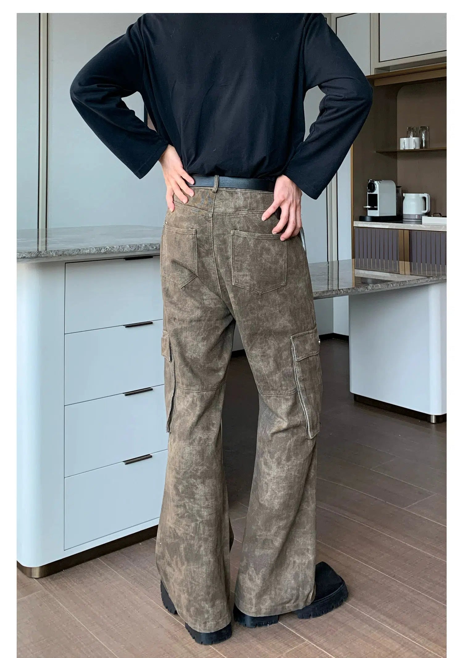 Rivet Studded Wide-leg Cargo Pants